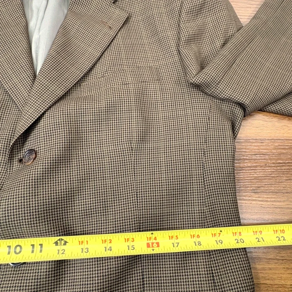 Austin Reed Blazer 40L Brown Pure Wool Houndstooth 3-Button Old Money Sport Coat